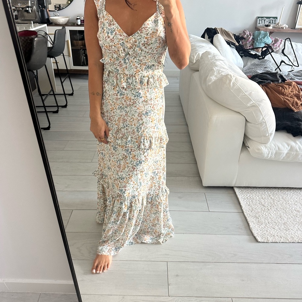 Altar'd State Cream and Blue Floral Maxi Dress
